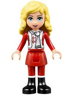 LEGO Minifigure-Ewa, Red Skirt and Black Boots, Red and White Holiday Top with Scarf (41040)-Friends-FRND089-Creative Brick Builders